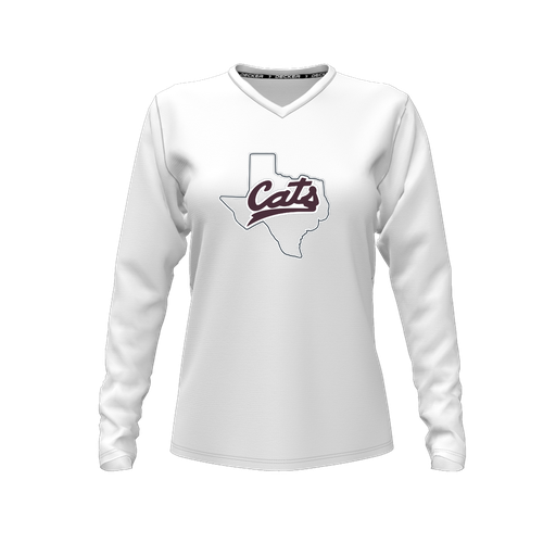 [CUS-DFW-TEES-CMF-VNK-LSL-WHT-FYXS-LOGO2] Comfort T-Shirt (Female Youth XS, White, V Neck, Logo 2, Long Sleeve)