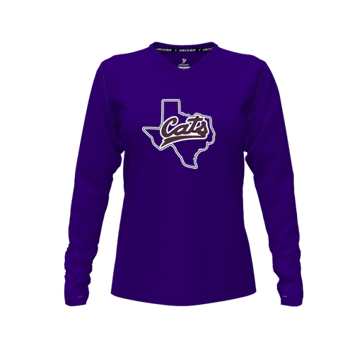 [CUS-DFW-TEES-PER-VNK-LSL-PUR-FYXS-LOGO2] Performance T-Shirt (Female Youth XS, Purple, V Neck, Logo 2, Long Sleeve)