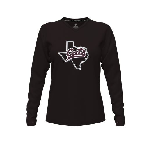 [CUS-DFW-TEES-CMF-VNK-LSL-BLK-FYXS-LOGO2] Comfort T-Shirt (Female Youth XS, Black, V Neck, Logo 2, Long Sleeve)