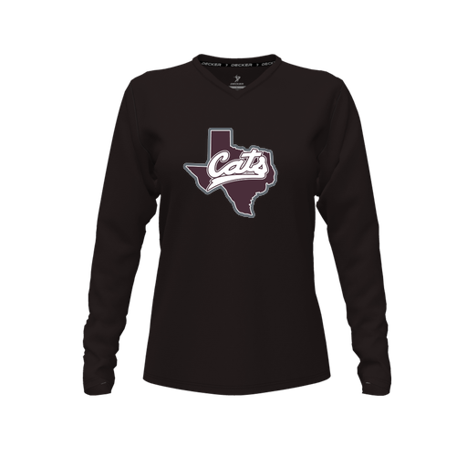 [CUS-DFW-TEES-PER-VNK-LSL-BLK-FYXS-LOGO1] Performance T-Shirt (Female Youth XS, Black, V Neck, Logo 1, Long Sleeve)