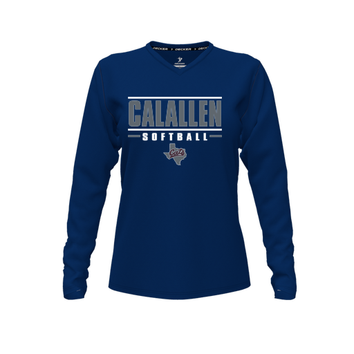 [CUS-DFW-TEES-PER-VNK-LSL-NVY-FYXS-LOGO3] Decker Performance T-Shirt (Female Youth XS, Navy, V Neck, Logo 3, Long Sleeve)