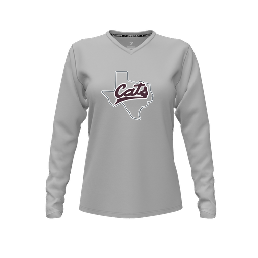 [CUS-DFW-TEES-PER-VNK-LSL-GRY-FYXS-LOGO2] Decker Performance T-Shirt (Female Youth XS, Gray, V Neck, Logo 2, Long Sleeve)